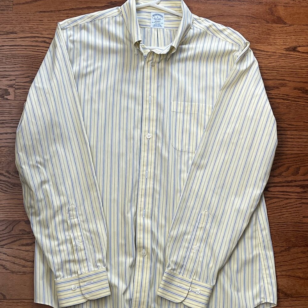 Brooks Brothers Yellow Blue Striped Regent Dress Shirt